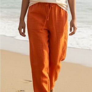 Emma & Sam‎ brand casual drawstring medium linen pants in orange.